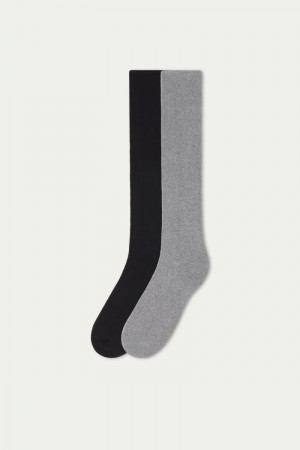 Pánské Ponožky Tezenis Long Thermal Bavlněné Černé Šedé | CZ-WV8674523