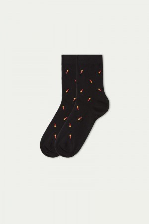 Pánské Ponožky Tezenis Printed Bavlněné Crew Černé | CZ-AB5734691