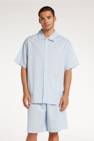 Pánské Pyžama Tezenis Bavlněné Cloth Shirt Style Krátké Světle Blankyt | CZ-DY7486301