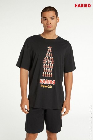 Pánské Pyžama Tezenis Bavlněné Haribo Cola Print Krátké Černé | CZ-RU8257016