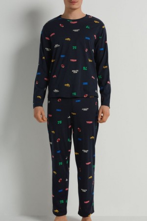 Pánské Pyžama Tezenis Full-Length Bavlněné College Print Blankyt | CZ-NB8071243