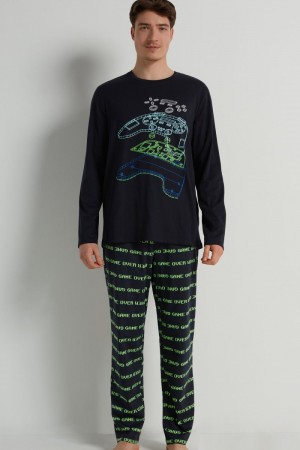 Pánské Pyžama Tezenis Full-Length Bavlněné Game Over Print Blankyt | CZ-WI9586417