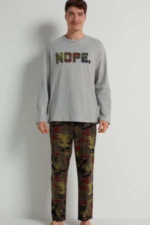 Pánské Pyžama Tezenis Full-Length Bavlněné Nope Print Šedé | CZ-CJ9073618