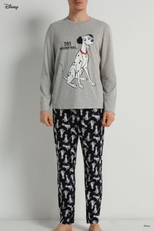 Pánské Pyžama Tezenis Full-Length Bavlněné with Disney 101 Dalmatians Pongo Print Černé Světle Šedé | CZ-LG1938650