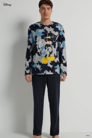 Pánské Pyžama Tezenis Full Length Mickey Mouse Disney Camo Print Bavlněné Černé Maskáčové | CZ-OH6913724