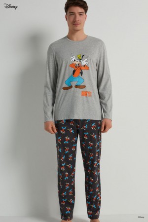 Pánské Pyžama Tezenis Full Length Mickey Mouse Disney Bavlněné Šedé | CZ-NZ1273465