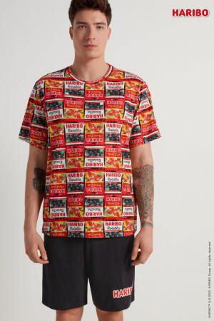 Pánské Pyžama Tezenis Krátké Bavlněné Haribo Package Černé | CZ-EB8234657