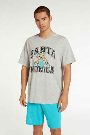 Pánské Pyžama Tezenis Krátké Santa Monica Print Šedé | CZ-LC5194273