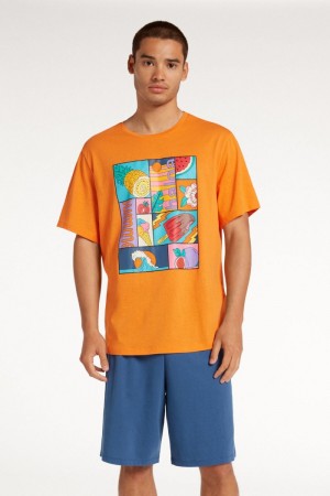Pánské Pyžama Tezenis Krátké Summer Print Oranžové | CZ-YK0847293