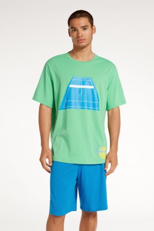 Pánské Pyžama Tezenis Paddle Print Krátké Bavlněné Blankyt Zelene | CZ-TB2360187