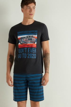 Pánské Pyžama Tezenis Whatever Print Krátké Černé | CZ-GZ3968174