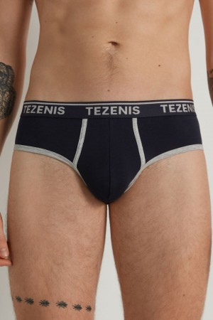 Pánské Slipy Tezenis Bavlněné Logo with Contrasting Edging Blankyt Světle Šedé | CZ-TI9720415