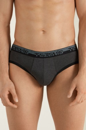 Pánské Slipy Tezenis Bavlněné with Logo Elastic Band Tmavě Šedé Černé | CZ-NG2716509