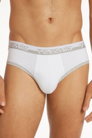 Pánské Slipy Tezenis Bavlněné with Logo Elastic Band Bílé Světle Šedé | CZ-WQ6105832