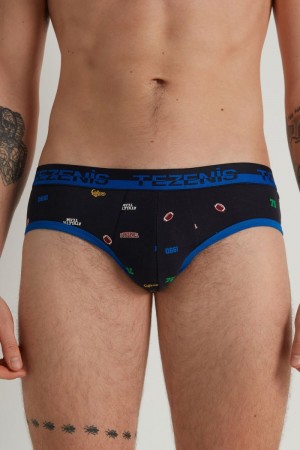 Pánské Slipy Tezenis Printed Bavlněné with Logo Elastic Waistband Blankyt | CZ-OQ3708154