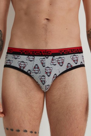 Pánské Slipy Tezenis Printed Bavlněné with Logo Elastic Waistband Šedé | CZ-DZ3472901