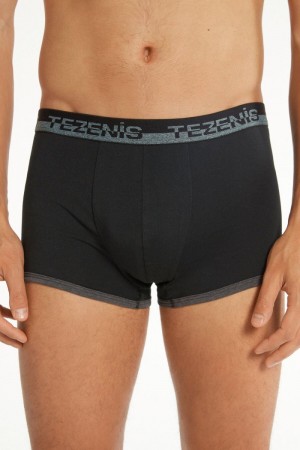 Pánské Spodní Prádlo Tezenis Bavlněné Boxers with Logo Elastic Band Černé Tmavě Šedé | CZ-NT9354267