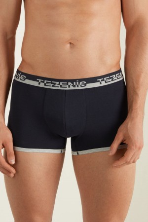 Pánské Spodní Prádlo Tezenis Bavlněné Boxers with Logo Elastic Band Blankyt Světle Šedé | CZ-AM1946580