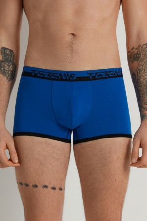 Pánské Spodní Prádlo Tezenis Bavlněné Boxers with Logo Elastic Band Blankyt Černé | CZ-QJ2038946