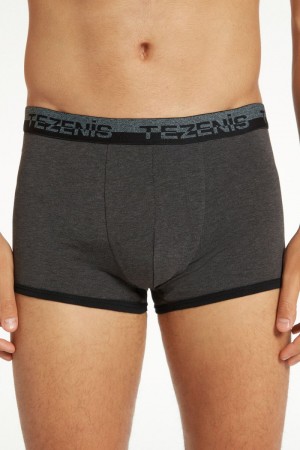 Pánské Spodní Prádlo Tezenis Bavlněné Boxers with Logo Elastic Band Tmavě Šedé Černé | CZ-IT1952608