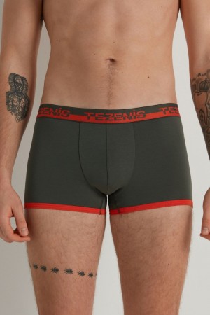 Pánské Spodní Prádlo Tezenis Bavlněné Boxers with Logo Elastic Band Zelene Tmavě Oranžové | CZ-ZH3492615