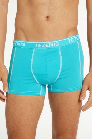 Pánské Spodní Prádlo Tezenis Bavlněné Logo Boxers with Contrasting Trim Blankyt Blankyt Tyrkysové Bílé | CZ-FY4012768