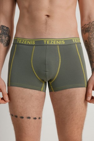 Pánské Spodní Prádlo Tezenis Bavlněné Logo Boxers with Contrasting Trim Zelene Citrón Žluté | CZ-HF0573619