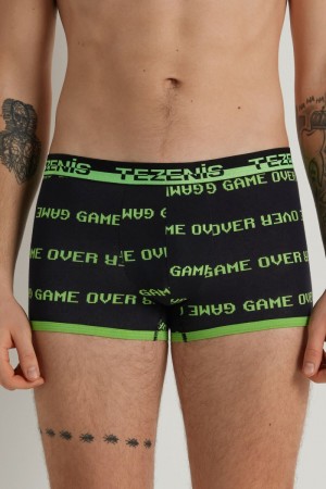 Pánské Spodní Prádlo Tezenis Printed Bavlněné Boxers with Logo Elastic Waistband Černé | CZ-GL0879541