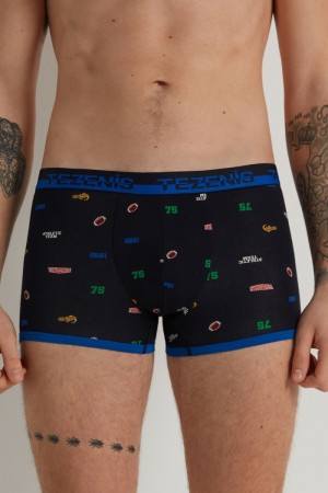 Pánské Spodní Prádlo Tezenis Printed Bavlněné Boxers with Logo Elastic Waistband Blankyt | CZ-IE8531762