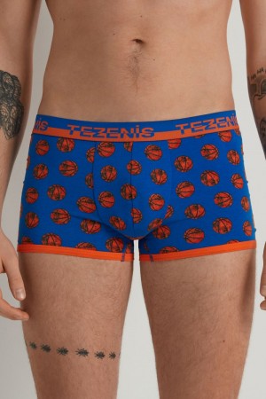 Pánské Spodní Prádlo Tezenis Printed Bavlněné Boxers with Logo Elastic Waistband Blankyt Tmavě Blankyt | CZ-BZ6942037