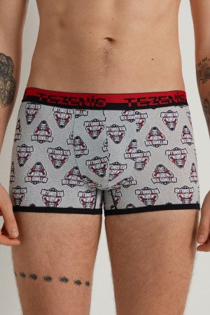 Pánské Spodní Prádlo Tezenis Printed Bavlněné Boxers with Logo Elastic Waistband Šedé | CZ-NY9523674
