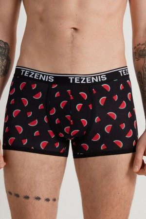 Pánské Spodní Prádlo Tezenis Printed Bavlněné Logo Boxers with Contrasting Trim Černé | CZ-BO4096738