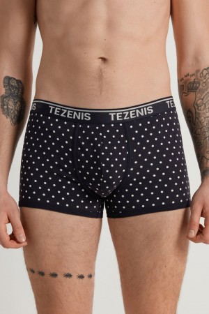 Pánské Spodní Prádlo Tezenis Printed Bavlněné Logo Boxers with Contrasting Trim Černé Tmavě Blankyt | CZ-CY4059782