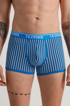 Pánské Spodní Prádlo Tezenis Printed Bavlněné Logo Boxers with Contrasting Trim Blankyt | CZ-XO4296150