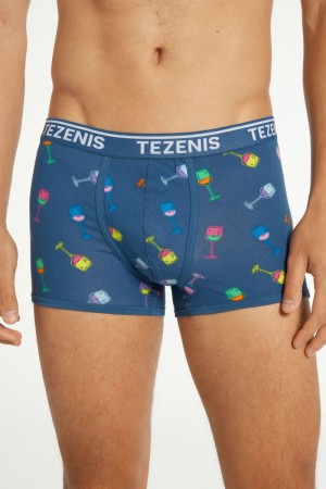 Pánské Spodní Prádlo Tezenis Printed Bavlněné Logo Boxers with Contrasting Trim Blankyt Blankyt Vínové | CZ-PY6209378