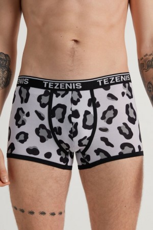 Pánské Spodní Prádlo Tezenis Printed Bavlněné Logo Boxers with Contrasting Trim Šedé | CZ-MX5270349