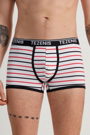 Pánské Spodní Prádlo Tezenis Printed Bavlněné Logo Boxers with Contrasting Trim Bílé Červené Černé | CZ-RV7508124