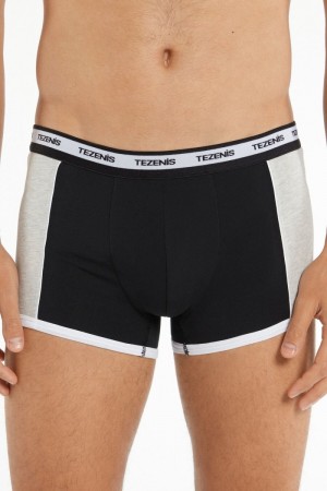Pánské Spodní Prádlo Tezenis Two-tone Bavlněné Boxers with Logoed Elastic Černé Šedé Bílé | CZ-UT5120769