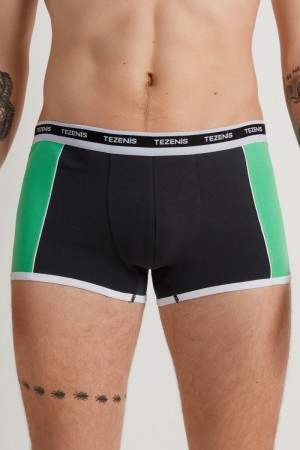 Pánské Spodní Prádlo Tezenis Two-tone Bavlněné Boxers with Logoed Elastic Černé Mátově Zelená Zelene | CZ-CG9154738