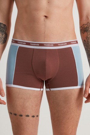 Pánské Spodní Prádlo Tezenis Two-tone Bavlněné Boxers with Logoed Elastic Blankyt Hnědé Blankyt | CZ-TB0719524