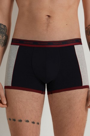 Pánské Spodní Prádlo Tezenis Two-tone Bavlněné Boxers with Logoed Elastic Blankyt Tmavě Červené | CZ-IP4289160