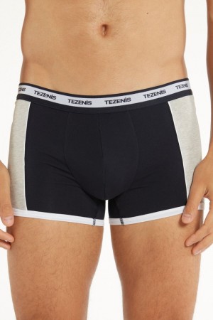 Pánské Spodní Prádlo Tezenis Two-tone Bavlněné Boxers with Logoed Elastic Blankyt Šedé Bílé | CZ-UK5962803