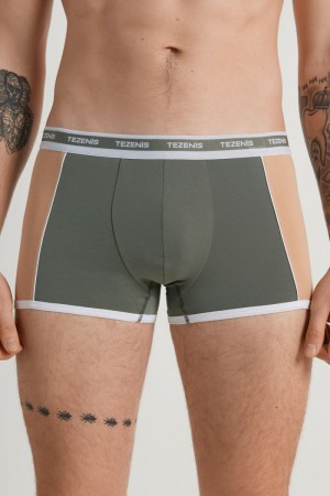 Pánské Spodní Prádlo Tezenis Two-tone Bavlněné Boxers with Logoed Elastic Zelene | CZ-YC8259734