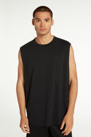 Pánské Tílko Tezenis Bavlněné Crewneck Černé | CZ-GD4180672