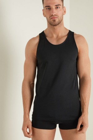 Pánské Tílko Tezenis Bavlněné Jersey Undershirt Černé | CZ-ST5016249