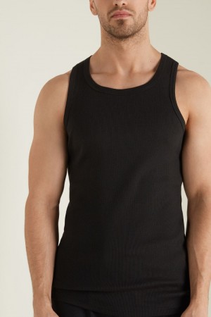 Pánské Tílko Tezenis Žebrovaný Bavlněné Undershirt Černé | CZ-EY7195802