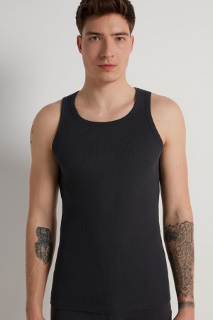 Pánské Tílko Tezenis Žebrovaný Bavlněné Undershirt Tmavě Šedé | CZ-CO4856397