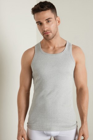 Pánské Tílko Tezenis Žebrovaný Bavlněné Undershirt Šedé | CZ-MH5491382