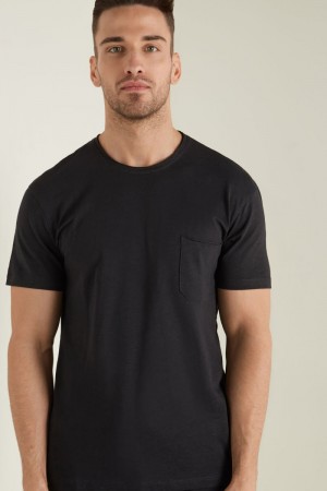 Pánské Tričko Tezenis Bavlněné with Breast Pocket Černé | CZ-ZD4601789