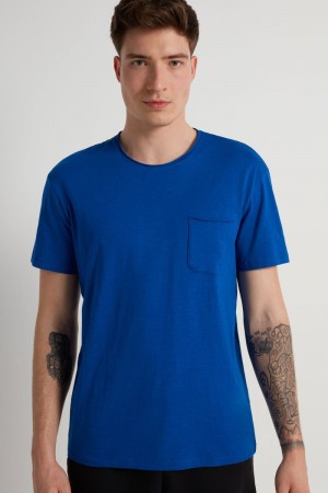 Pánské Tričko Tezenis Bavlněné with Breast Pocket Blankyt Tmavě Blankyt | CZ-WG8734126